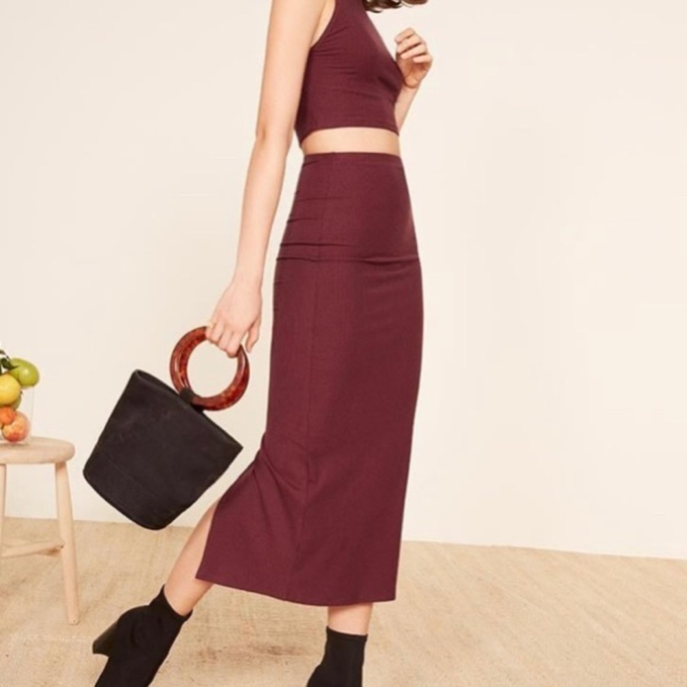 Reformation Knox two piece in garnet. XS